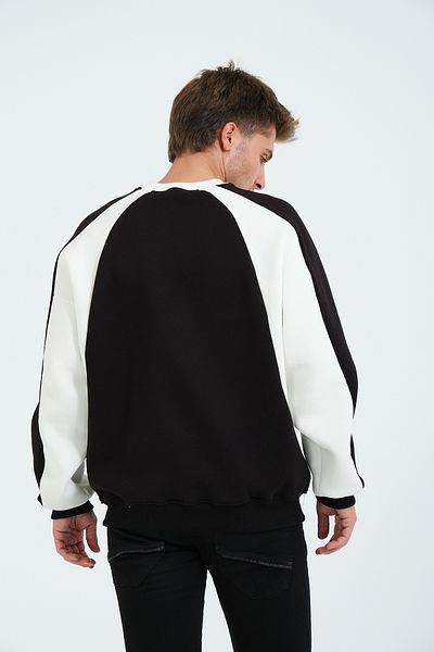 3 ROPE Retro Star Oversize Unisex 3 Thread Fleece Sweatshirt Black