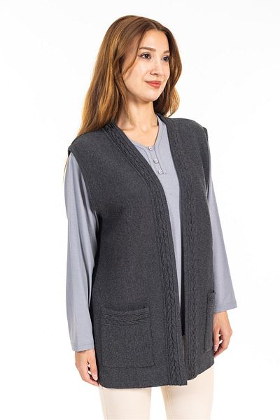 Mutlu City Middle Age Women's Knitwear Knitted Vest - Buttonless, Smoke 315