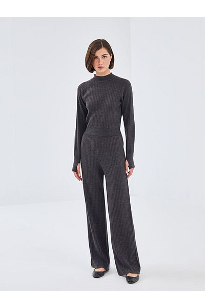 LC Waikiki Anthracite Elastic Waist Textured Women's Knitwear Trousers
