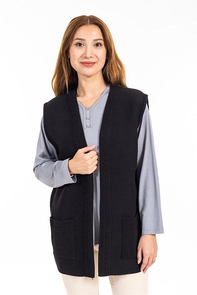 Mutlu City Women's Middle Age and Above Buttonless Mother Knitwear Knitted Vest 315-Black