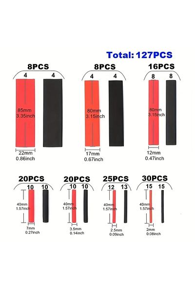 Choice 127pcs black red 127pcs Black Red Heat Shrink Tubing 2:1 Assortment Polyolefin Tube Car Cable Sleevi