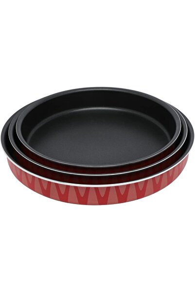 Trust Pro Non Stick Aluminium Round Oven / Baking Tray Set of 3 Pieces , 28cm + 26cm +24cm Red/Black