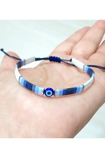 Funny Takılar Nazar Boncuklu Hematit Doğaltaşlı Lacivert Mavi Beyaz Miyuki Ti...