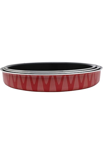 Trust Pro Non Stick Aluminium Round Oven / Baking Tray Set of 3 Pieces , 28cm + 26cm +24cm Red/Black