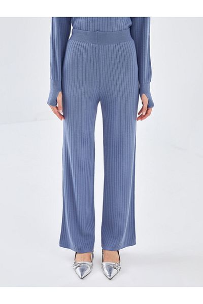 LC Waikiki Pantaloni tricotați de damă cu textura cu talie elastică albastră