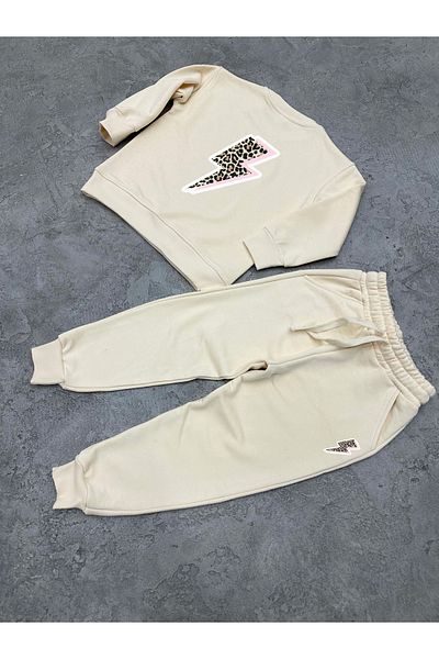 KAPROLLI 100% Cotton Children's Bottom Top Tracksuit Set 3 Thread Rasterless Crew Neck Nursery School Set