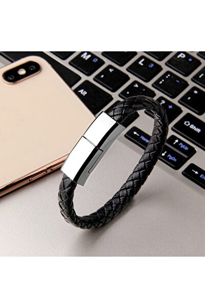 Choice كابل شحن USB أسود من النوع C بطول 20 سم، كابل شحن بيانات معصم مضفر مزد...