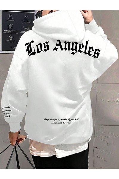 YUVEST Blackrock Unisex Oversize Los Angeles Printed Hooded Sweatshirt