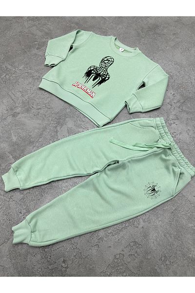 KAPROLLI 100% Cotton Children's Bottom Top Tracksuit Set 3 Thread Rasterless Crew Neck Nursery School Set
