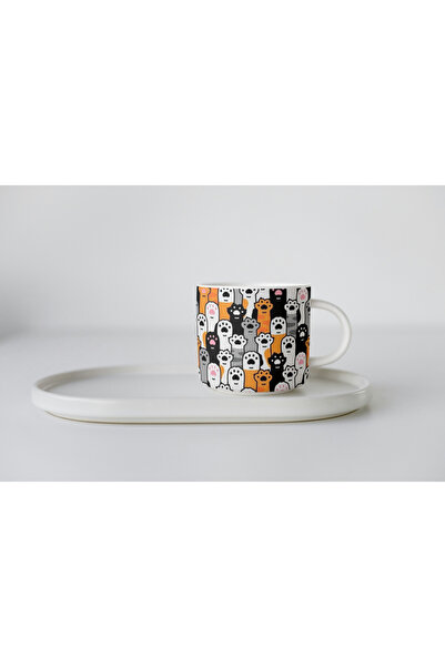 EYBaskı Tasarım White Porcelain Cat Printed Nescafe Cup