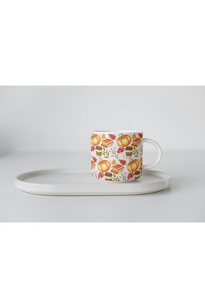 EYBaskı Tasarım White Porcelain Autumn Themed Nescafe Cup