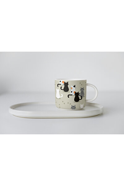 EYBaskı Tasarım White Porcelain Cat Printed Nescafe Cup