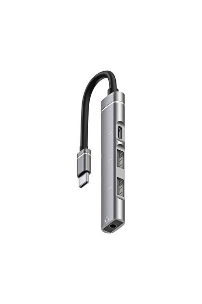 Microcase Type C + Çift Usb + 3.5mm Jack Girişli 4in1 Port Çoğaltıcı Hub Adap...