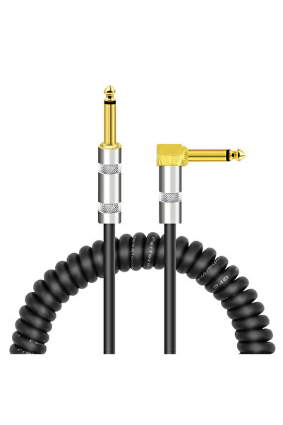 Choice as picture Curly Musical Instrument Audio Guitar Cable Cord 1/4 Inch Straight to Right-angle Gold-pl