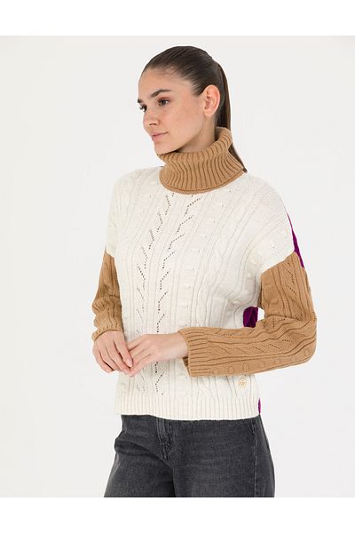 Pierre Cardin Camel Crop Top Turtleneck Sweater 50277148 -Vr015