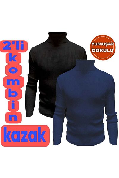 EMKA GİYİM Pachet de 2 pulover combinat cu gât țesut