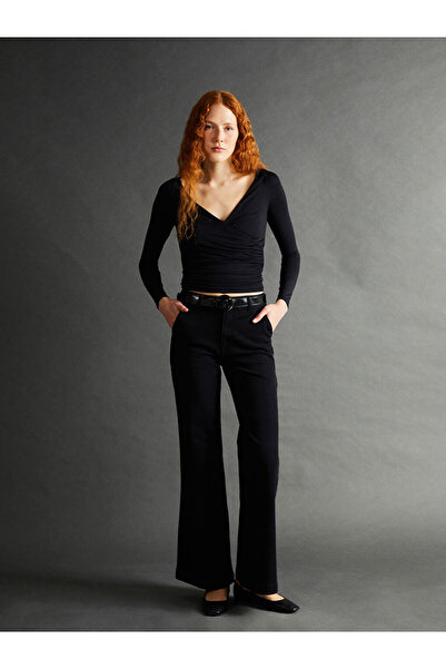 LC Waikiki Black Belted Slim Fit Women's Jean Trousers