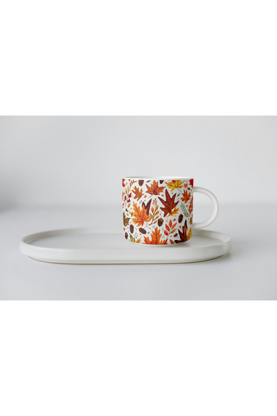 EYBaskı Tasarım كوب نيسكافيه بتصميم الخريف من البورسلين الأبيض