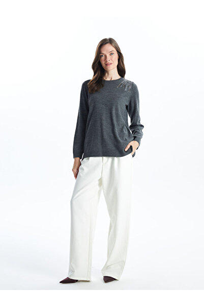 LC Waikiki Crew Neck Shiny Stone Printed Women's Knitwear Sweater