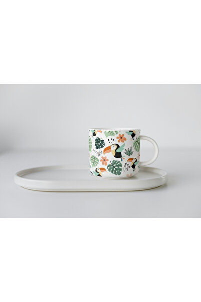 EYBaskı Tasarım White Porcelain Bird Woodpecker Bird Printed Nescafe Cup