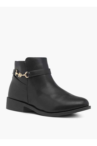 Flora Bella by Shoexpress Flora Bella Textured Ankle Boots with Zip Closure and Metal Accent