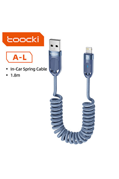 Toocki كابل شحن سيارة سريع USB أزرق بطول 1.8 متر وقوة 2.4 أمبير، متوافق مع أجهزة iPhone 14 و13 و12 و11 Pro Max Plus و8 وX وXS