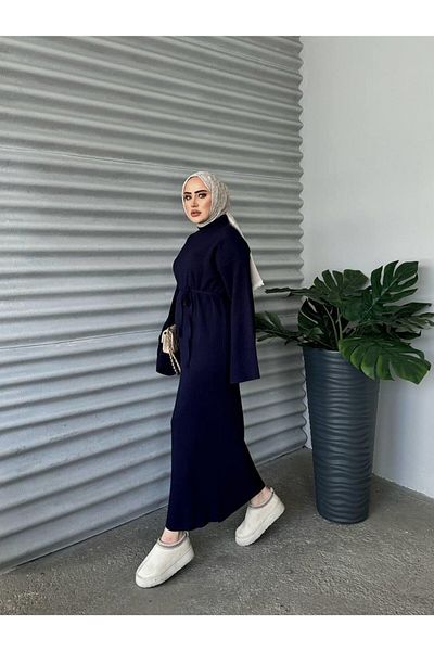 Cardella Ζώνη Λεπτομερές ριμπ πλεκτό φόρεμα Hijab