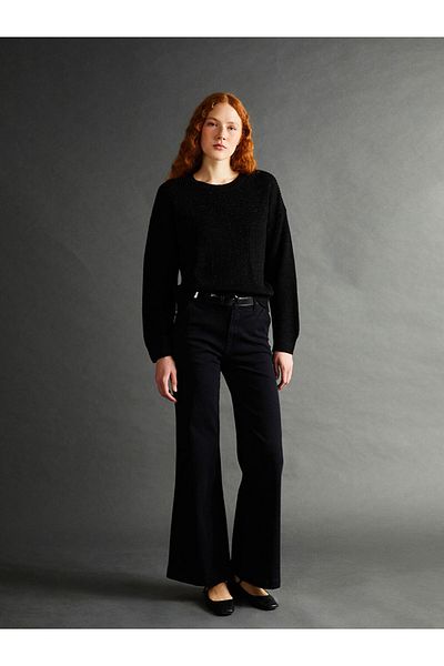 LC Waikiki Lcw Vision Black Crew Neck Shiny Look Women's Knitwear Sweater