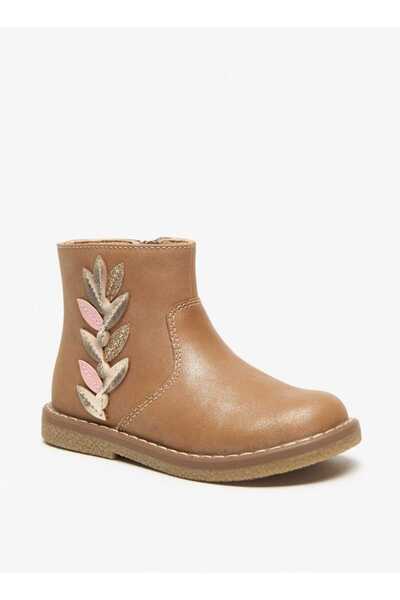 Juniors Leaf Applique Ankle Boots with Zip Closure