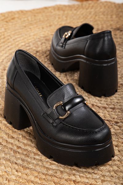 Mc vay Shoes Дамски стилни мокасини на платформа с 8 см и аксесоари, Black Skin