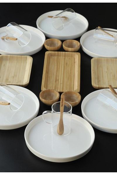 Bambum Atbyhome 25 Pieces Bamboo Breakfast Set for 6 People - Luxury Breakfast Presentation Set