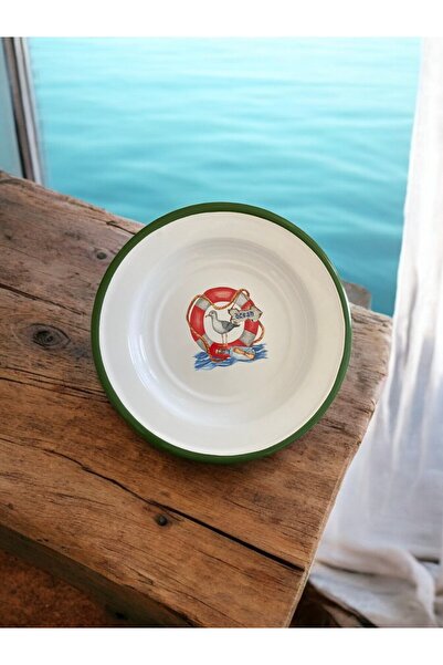 EMAYE TEZGAHI 16cm Enamel Dinner Plate - 6 Pieces Retro Presentation Marine Set