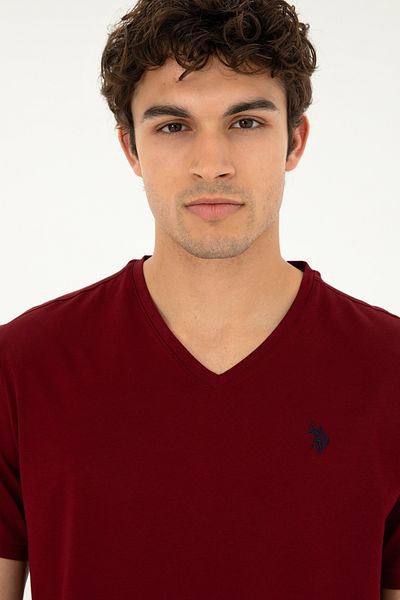 U.S. Polo Assn. Men's Regular Fit V-Neck Claret Red Basic T-Shirt 50279617-Vr177