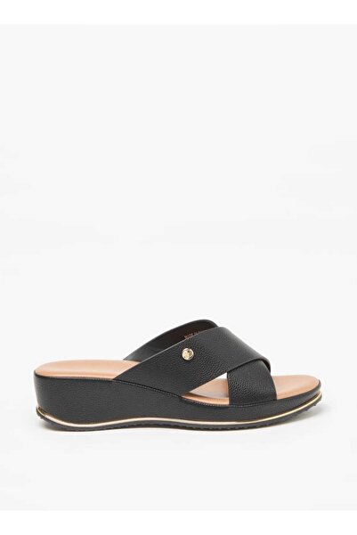 Flora Bella by Shoexpress Flora Bella Textured Cross Strap Slip-On Sandals with Wedge Heels