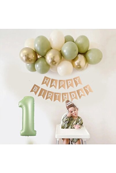 Bkmc Retro Su Yeşili Rakam Folyo Balon Küf Yeşili Pastel Balon Zincir Seti Do...