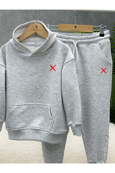 KAPROLLI 100% Cotton Kids Bottom Top Tracksuit Set 3 Thread Rasterless Hooded Nursery School Set
