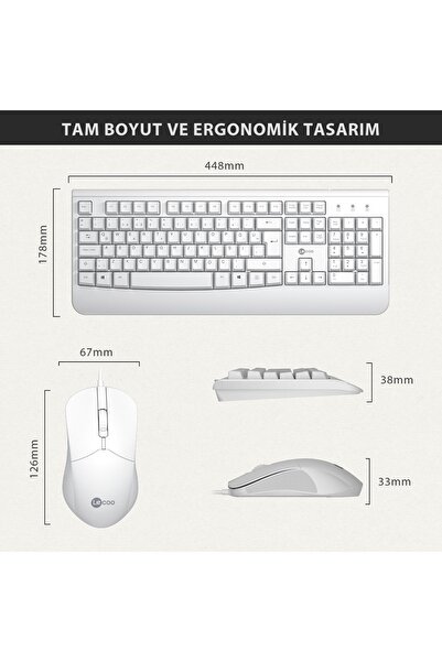 Lecoo Cm105 Usb Kablolu Türkçe Q Klavye & Mouse Set Beyaz