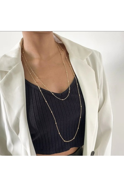 derokas New Season - Stylish Steel Gold Heeled Double Necklace Set