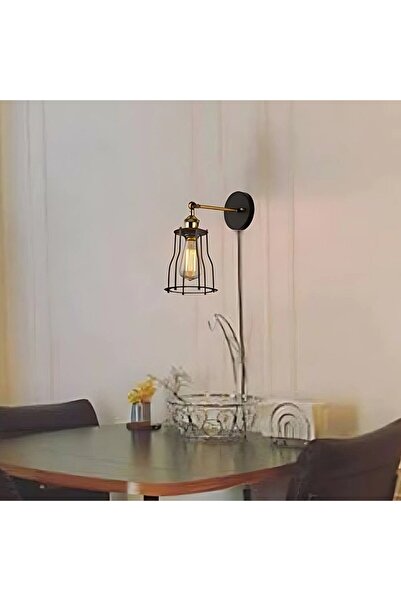 RİOLİGHT VİNTAGE1,RUSTİK1,RETRO1 SİYAH KAFES 1XE27 DUYLU KABLOLU FİŞLİ ANAHTARLI METAL DUVAR APLİK