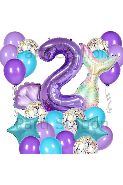 Parti Station Purple Mermaid Concept 2 Years Old Balloon Set Mermaid Mermaid ...