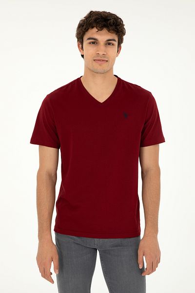 U.S. Polo Assn. Men's Regular Fit V-Neck Claret Red Basic T-Shirt 50279617-Vr177