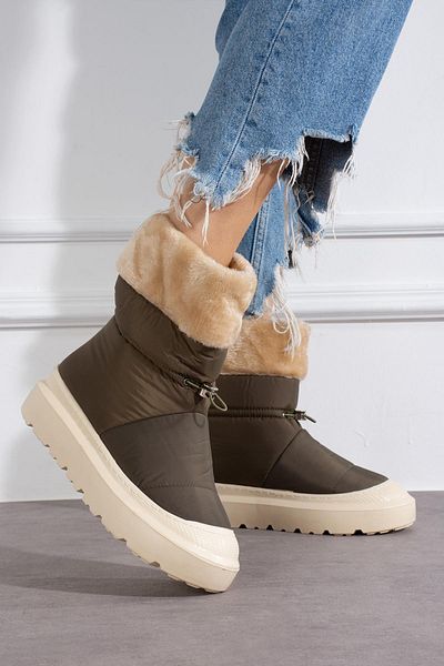 ShoeTek Losvina Khaki Γυναικείες Μπότες Χιονιού - Γούνινο Ύφασμα Parachute