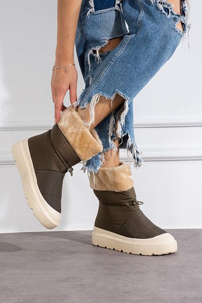 ShoeTek Losvina Khaki Γυναικείες Μπότες Χιονιού - Γούνινο Ύφασμα Parachute