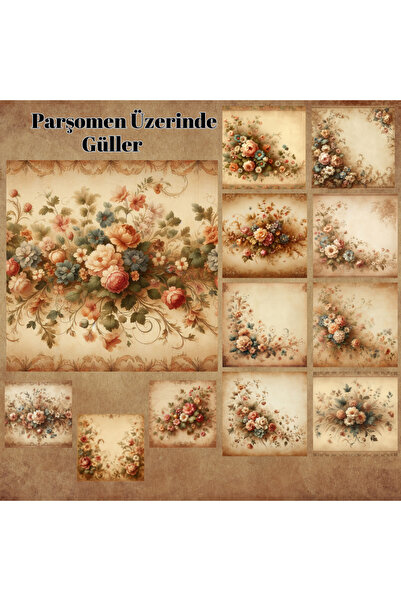 Pink Swan Craft Vintage ruže na pergamentu, 12 komada, set mat naljepnica za ...