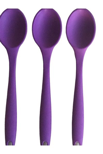 PİNK ROSE Bybirgül Large Size Fireproof Non-Stick Silicone 3-Piece Spoon Spatula Set, Purple Color, 3 Pieces