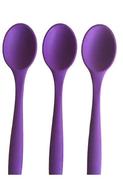 PİNK ROSE Bybirgül Large Size Fireproof Non-Stick Silicone 3-Piece Spoon Spatula Set, Purple Color, 3 Pieces