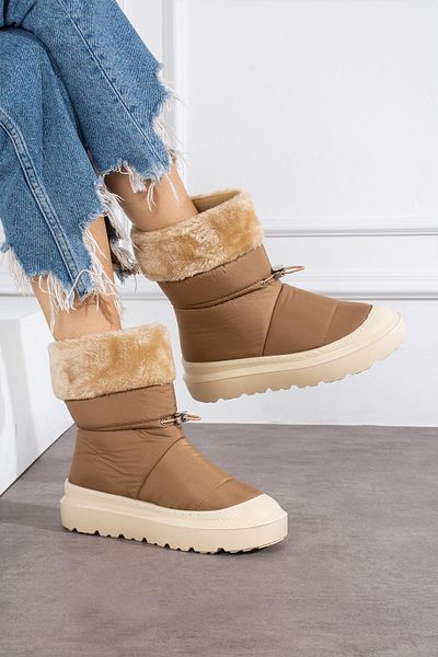 ShoeTek Losvina Tan Fur Snow Boots - Fabric Parachute