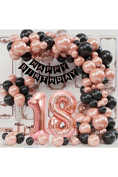 CUGY Happy Birthday Black Rose Color 18 Years Old Numerical Young Child Adult Birthday Party Celebration Set
