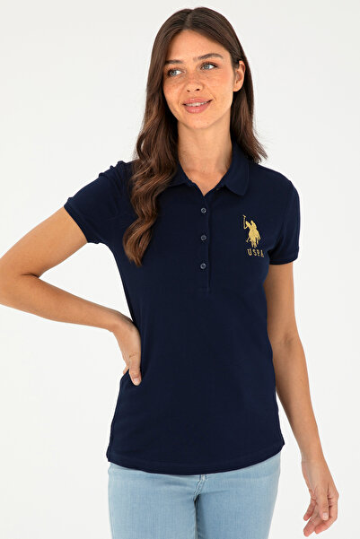 U.S. Polo Assn. Γυναικείο μπλουζάκι με λαιμόκοψη μπλε ναυτικό βασικό 50280071-VR033