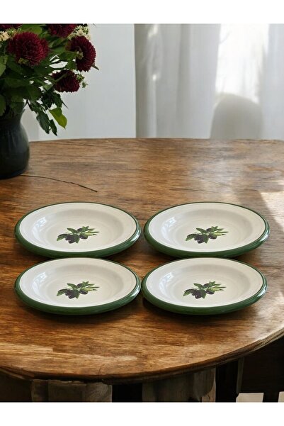 EMAYE TEZGAHI طبق طعام وخدمة مطلي بالمينا مقاس 20 سم - طقم من 4 قطع فواكه ومتبلة